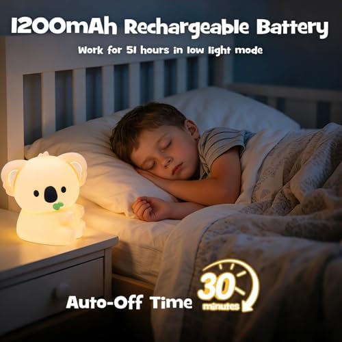 Koala Night Light Squishy Silicone Nursery Breastfeeding Nightlight with Timer 3-Level Warm White & RGB Color Modes Cute Koala Lamp Rechargeable Touch Bedside Desk Animal Lamp for Bedroom Dorm Decor