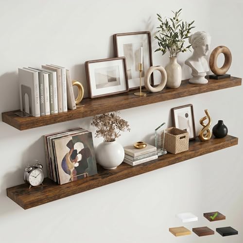 72 Inch Floating Shelves for Wall, 8"D Wood Storage Shelves, Brown Finish