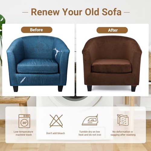 Chair Cover for Living Room, 2 Piece Barrel Club Chair Slipcover with Chair Cushion Cover, High Stretch Velvet Armchair Barrel Chair Slipcover Washable Furniture Protector for Living Room
