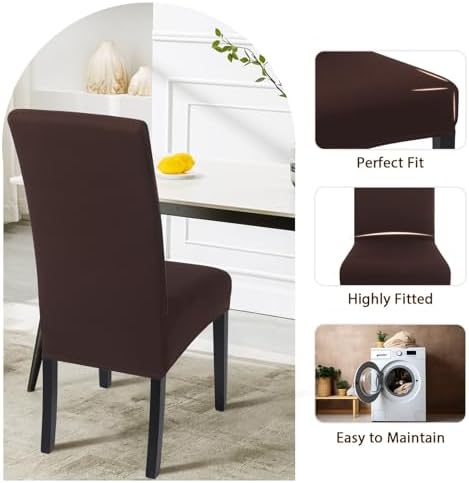 SearchI Chair Covers for Dining Room Set of 6, Stretch Solid Color Kitchen Parsons Chair Covers Washable Spandex Dining Chair Slipcovers Seat Protector for Hotel,Banquet,Ceremony (Chocolate)