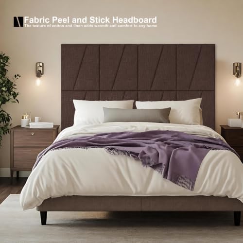 Peel and Stick Headboard Panels for Bed，Soft Padded Fabric Noise-Reducing Panels with Modern Stylish Design for Bedroom Decor (Coffee Brown, Queen)