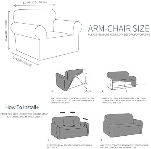 JIVINER Super Stretch Chair Sofa Slipcovers 1-Piece Jacquard Chair Covers for Living Room Soft Anti Slip 1 Seater Couch Furniture Protector Small Checks for Kids Pets (Chair, Light Gray)