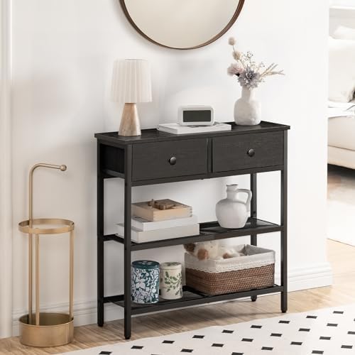 HOOBRO 29.5" Narrow Console Table with 2 Fabric Drawers, Small Sofa Table