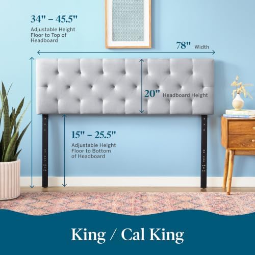 LUCID Mid-Rise Upholstered Headboard, Tufted, Stone, King/Cal King Size