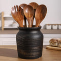 Ceramic Farmhouse Kitchen Utensil Holder for Countertop, Rustic Cooking Utensil Holder Crock Fit for Kitchen Counter. Copper Color.