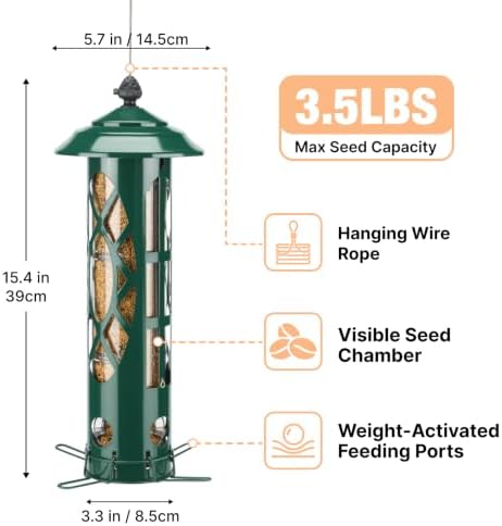 Veehoo Squirrel Proof Bird Feeders for Outdoors Hanging, Holds Up to 3.5 lb