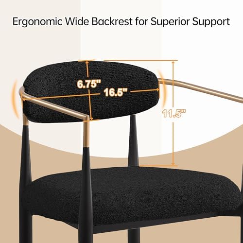 Morden Fort Counter Height Bar Stools Set of 2 with Gold Arms, Black Boucle