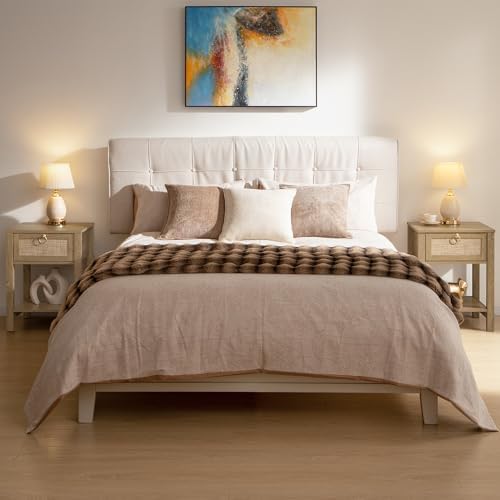 SICOTAS Rattan Nightstand with Storage Shelf, Boho Bedside Table End Table