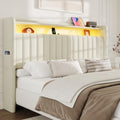 S.E.C.D Upholstered King Size Headboard Only, 2-Tier Storage, Beige
