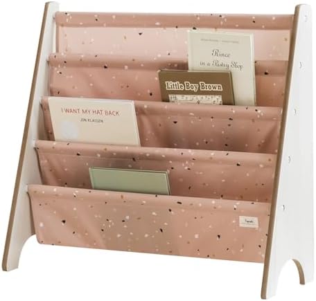3 Sprouts Recycled Kids Bookshelf, Holds 35 Books, 4-Tier, Terrazzo Clay