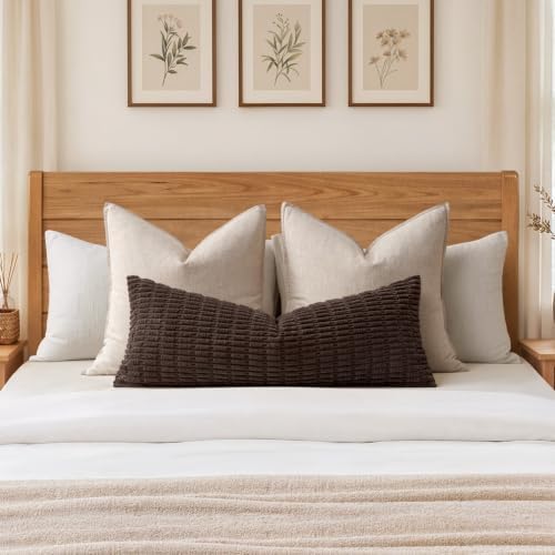 MIULEE Lumbar Corduroy Throw Pillow Cover for Bed 14x36 Dark Brown