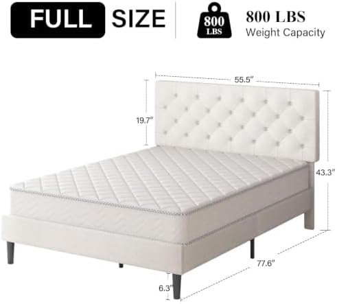 HOMBCK Full Bed Frame with Adjustable Headboard, White