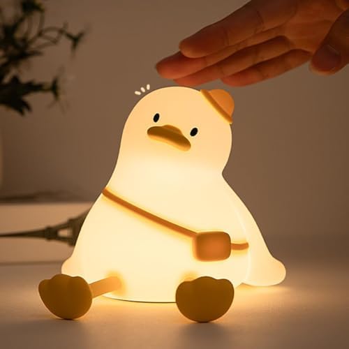 Schoolbag Duck Night Light for Kids, Silicone Squishy Dimmable Lamp