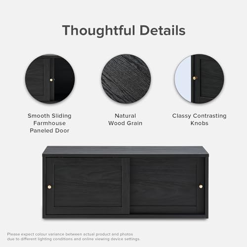 mopio Lauren Floating TV Shelf, Multi-Purpose Modular Under TV Display Shelf, Wall Mounted Wood Television Cabinet, Nightstand, Side Table, End Table, Bedside Shelves for Bedroom (Black, 62", Twin)