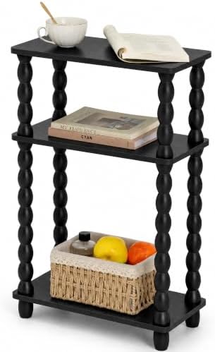3-Tier Narrow Side Table, Skinny End Table with Wood Spindle Legs Black