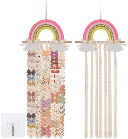 Munzong Rainbow Hair Clip Bow Holder, Hair Accessories Organizer 11x26 Inch
