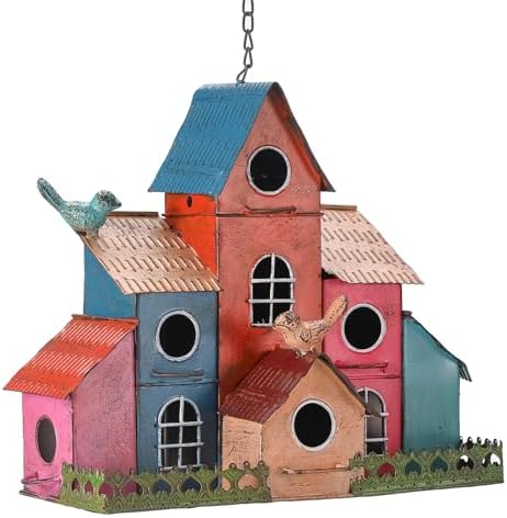 Large Bird House for Outside Hanging, Colorful Birdhouse with 6-Compartment