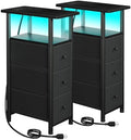 LOAKEKEL Narrow End Tables Living Room Set of 2 with Charging Station