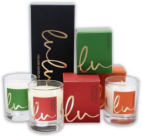 Lulu Candles Holiday, Pineapple Evergreen & Pumpkin Chai, 2.7 Oz Gift Set