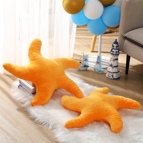 Fumete Starfish Pillow Beach Starfish Shaped Throw Pillows 20'' Stuffed Animal Cute Plush Coastal Decor Ocean Star Pillow Plush Cushion for Kid Bedroom Living Room Sofa Couch(Orange,2 Pcs)