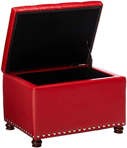 Adeco High End Red Classy Bonded PU-Leather Tufted Accents Rectangular Storage Bench Ottoman Footstool,