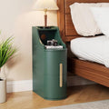7.87" Narrow Nightstand with 2 Drawers, Green Bedside Table for Small Space, Skinny End Table with 1 Semi-Open Shelf for Living Room, Bedroom