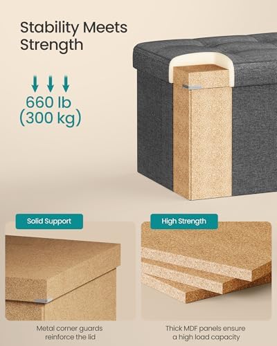 SONGMICS 30 Inches Folding Storage Ottoman Bench, Load 660 lb