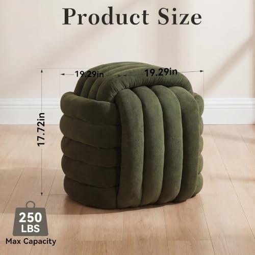 FOXHUNTER Modern Braided Pouf Ottoman Vanity Stool, Chenille, Green