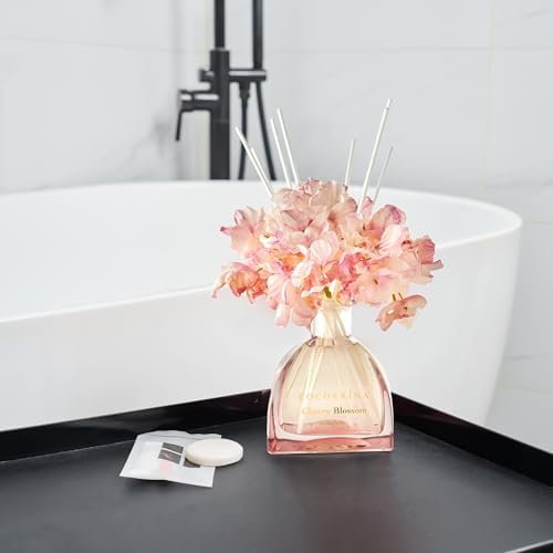 COCORRÍNA Reed Diffuser - 8.5 Oz Cherry Blossom Reed Diffuser with 8 Sticks for Home Bathroom Shelf Decor (Simple Luxe Collection)