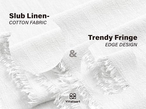 Vitalizart White Table Runner 14" x 120" Long Slub Texture Cotton Linen