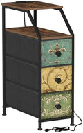 Tohomeor Narrow Dresser Tall Skinny Storage Tower Vertical Slim Chest of Drawers with Charging Station Small Nightstand Side Table for Bedroom, Bathroom, Small Spaces (Retro Flower, 3 Drawers)