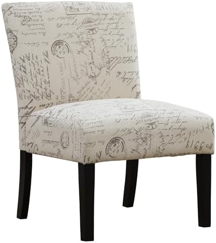 Roundhill Furniture Botticelli Fabric Armless Contemporary Accent Chair, Script Print