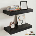 16 Inch Floating Shelves for Wall, 8"D Wood Storage Shelves, Black Finish