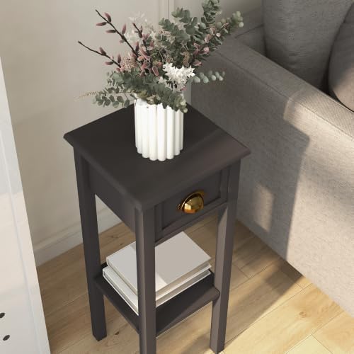 HOMCOM Narrow End Table with Drawer and Bottom Shelf Set of 1 Coffee