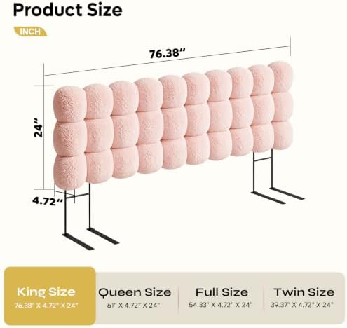 Pinmoco King Cloud-Shaped Upholstered Headboard, Teddy Fleece Pink