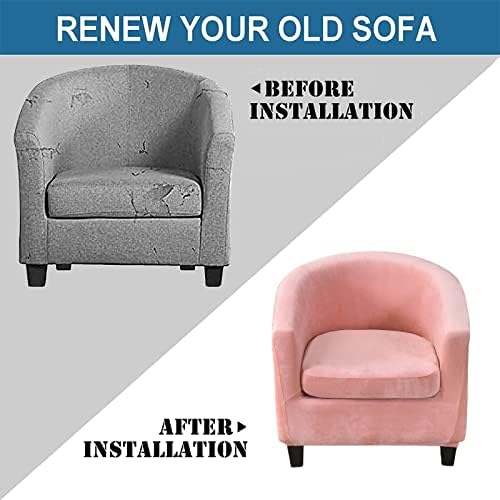 NILUOH Velvet Club Chair Slipcover 2 Piece Stretch Tub Chair Cover Round Barrel Chair Covers Non Slip Armchair Covers Couch Covers with Elastic Bottom for Bar Counter Living Room(Pink)