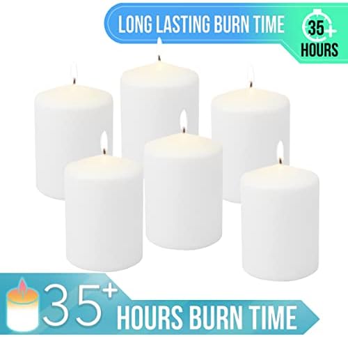 Stonebriar Unscented White Tall Pillar Candles, 35 Hour Burning Candle Pillars, Perfect for Decor, Weddings, Emergencies 3" X 4", 6 count