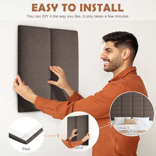 IFNOW Wall Mounted Headboard, Peel and Stick Panels, Brown, King