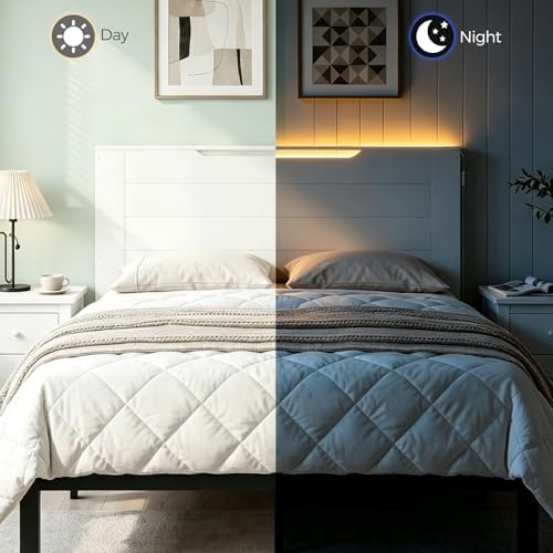 MAHANCRIS Modern Wooden Full Size Headboard Only with LED Light Strip