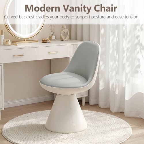 Modern Upholstered Vanity Stool Chair, Comfy PU Leather Ottoman Stool