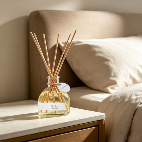 Reed Diffuser for Home Bathroom, 150ml Linen Scented Diffuser with Sticks, Long Lasting Citrus Fragrance Air Freshener for Bedroom Office Home Decor