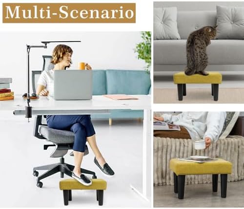 CAROLMADE Ottoman Foot Rest, Suede Small Ottoman Foot Stool with Legs Modern Footstool Ottomans for Living Room Entryway Office, Yellow