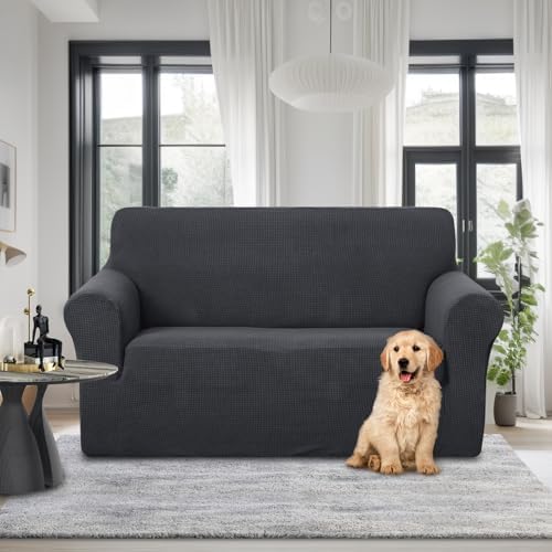 U-NICE HOME Loveseat Cover Stretch Couch Cover Sofa Slipcover, Dark Grey