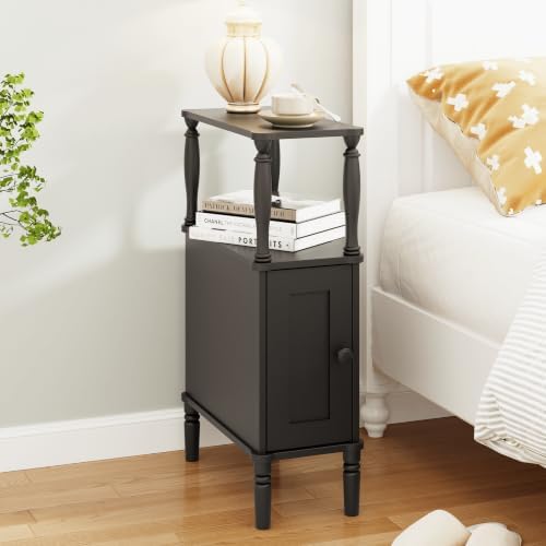 Veegle Narrow Nightstand,Skinny Slim End Side Table (Black)