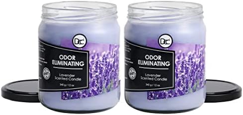 Lavender 2 Pack Odor Eliminating Highly Fragranced Candle - Eliminates 95% of Pet, Smoke, Food, and Other Smells Quickly - Up to 80 Hour Burn time - 12 Ounce Premium Soy Blend