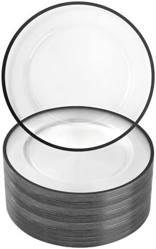 Goodluck 100 Pack 12 Inch Clear Charger Plates with Black Rim
