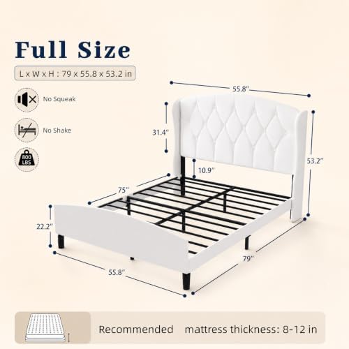 Full Size Upholstered Bed Frame with 53" Velvet Headboard