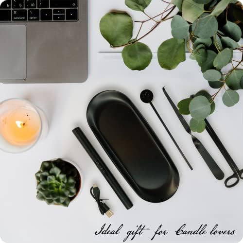 Exquisite Candle Accessories Tool Pack Bag, Rechargeable Electric Lighter， Wick Trimmer, Dipper, Snuffer and Tray Holder Elegant Kit Gift for Candle Lovers in Dating, Valentines Decor. (Rose Gold)