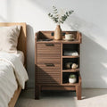Nightstand with Charging Station, Fluted Night Stand with Drawers