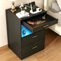 Yusong Night Stand with Gun Drawer & Invisible Lock, Bedside Table, LED Nightstand with Charging Station, Modern Night Stand, Wood Sofa Couch End Side Table with 2 Pull-Out Shelf (Black 002)